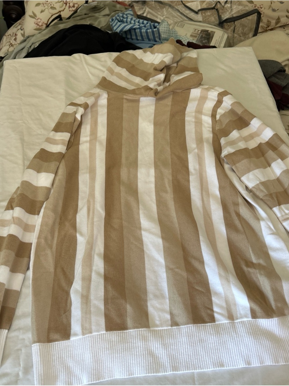 Belle by Kim Gravel Beige & White Striped Hooded Sweater - Picture 8 of 8
